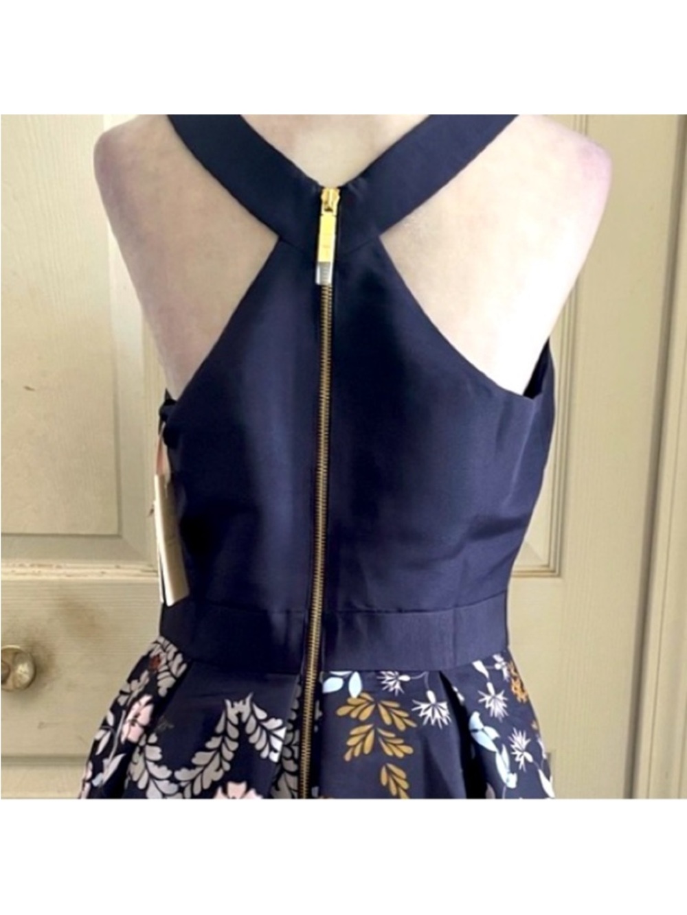 Ted Baker Kyoto Navy Floral Fit-and-Flare Dress with Pockets Sz US6 Or Ted Sz 2 - Picture 5 of 7